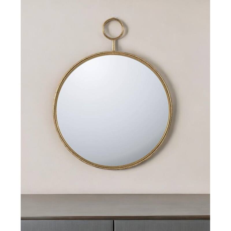 HomeRoots 32" Gold Round Iron Framed Accent Mirror - 26.4' X '32.3' X '1.8 - 26.4' X '32.3' X '1.8
