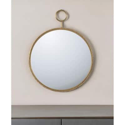 HomeRoots 32" Gold Round Iron Framed Accent Mirror - 26.4' X '32.3' X '1.8