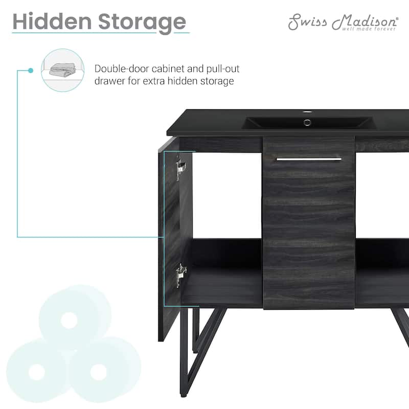 Annecy 36 In. Black Walnut Bathroom Vanity With Black Ceramic Sink Top