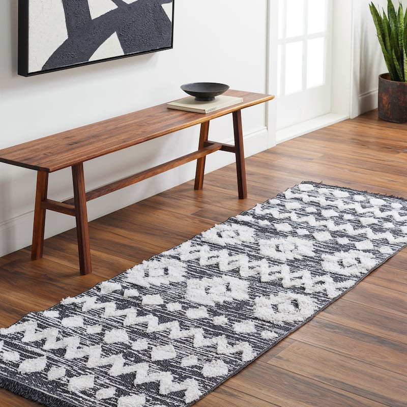 Livabliss Morocotton Diamond Stripe Area Rug - 2'6" x 7'3" - Dark Grey