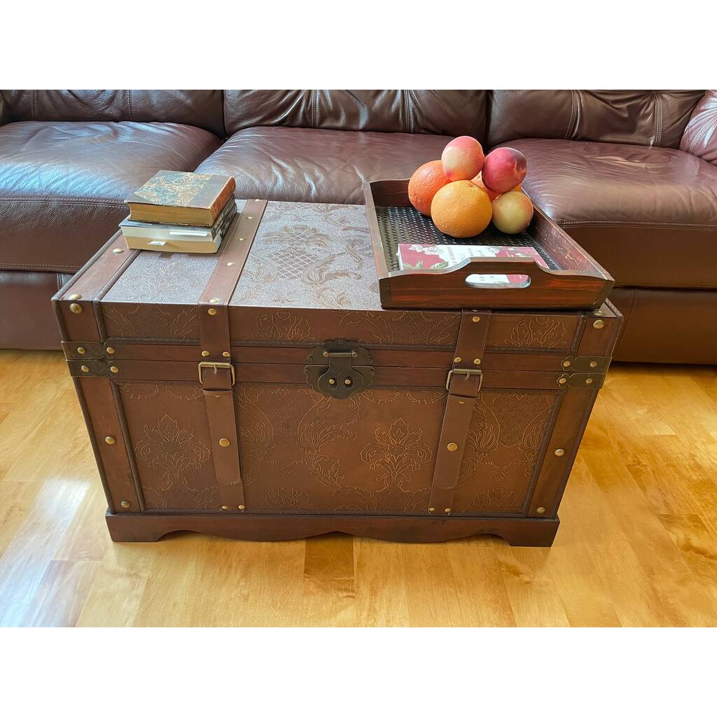 Sienna Large Faux Leather Wooden Steamer Trunk Chest