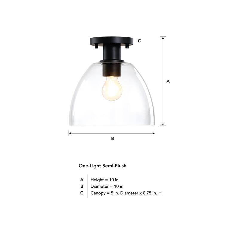 Indigo 10 in. 1-Light Matte Black Modern Semi Flush Mount with Clear Glass Shade for Bedrooms