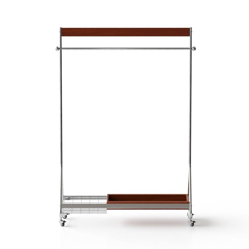 Antique American Style Clothes and Hat Rack with Storage Shelf, Portable Stainless Steel Floor Stand