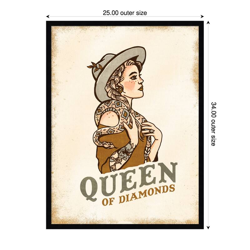 Queen of Diamonds No. 2 by The Whiskey Ginger Wood Framed Wall Art Print - Svelte Noir Black - 25 x 34 in