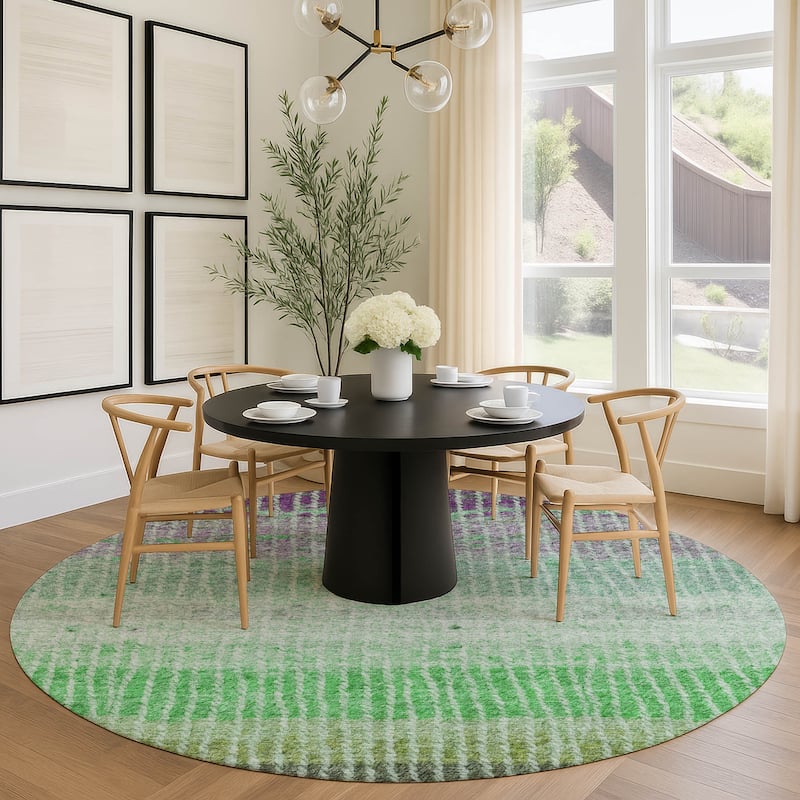 Machine Washable Indoor/ Outdoor Contemporary Stripes Chantille Rug