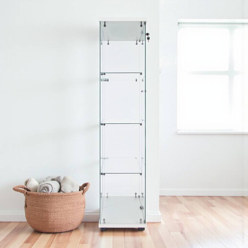 Lighted Two-Door Glass Display Cabinet with 4 Shelves, Tempered Glass and Security Lock