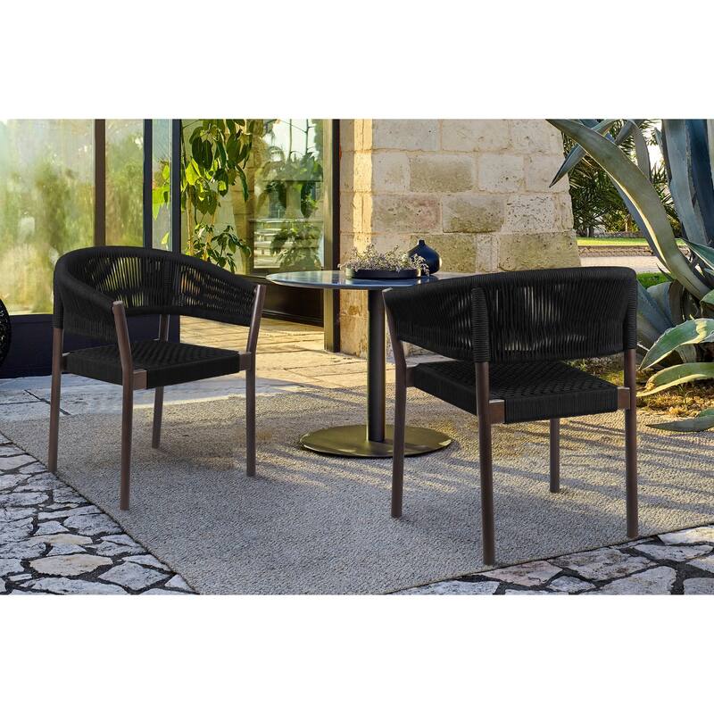 Modern Outdoor Dining Chairs - Eucalyptus Wood & Rope Set of 2 - Patio Seating