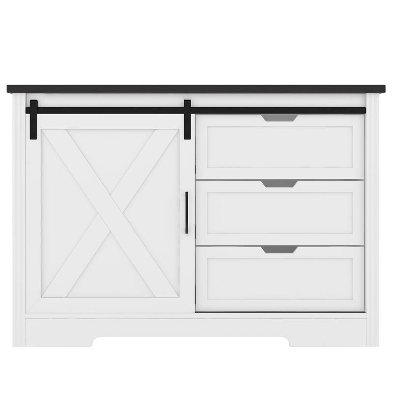 Storage Cabinet with Silent Sliding Doors and Three Drawers