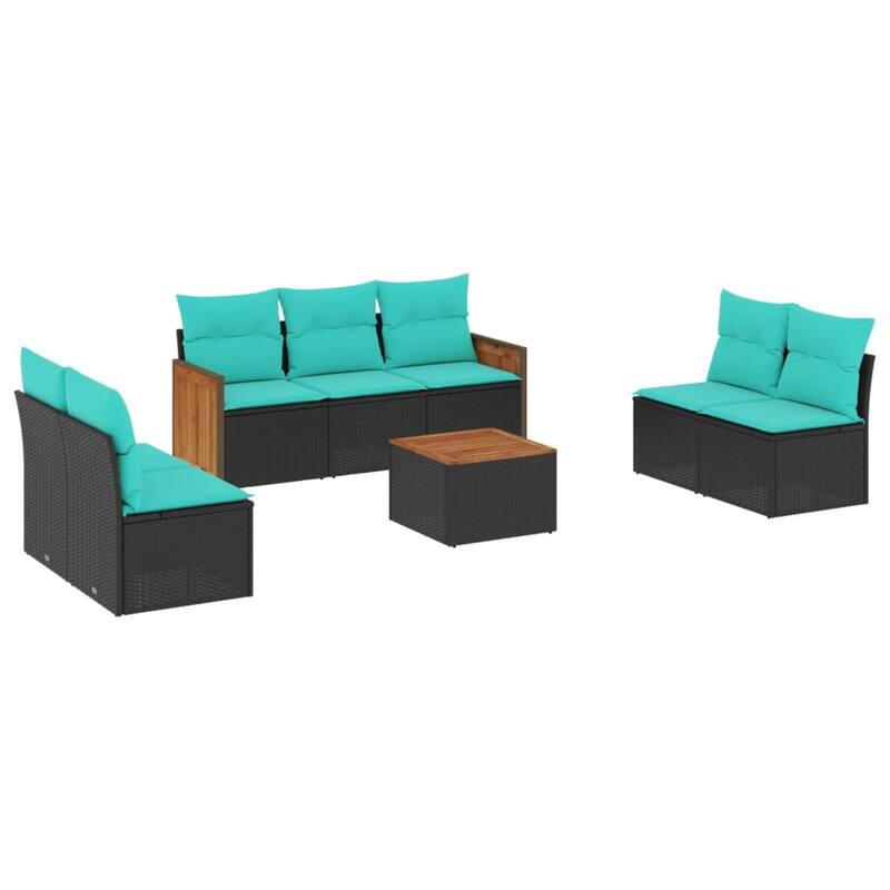 vidaXL 7/8 Piece Patio Sofa Set with Cushions Black/Gray Poly Rattan - 21.7 x 24.4 x 27.2