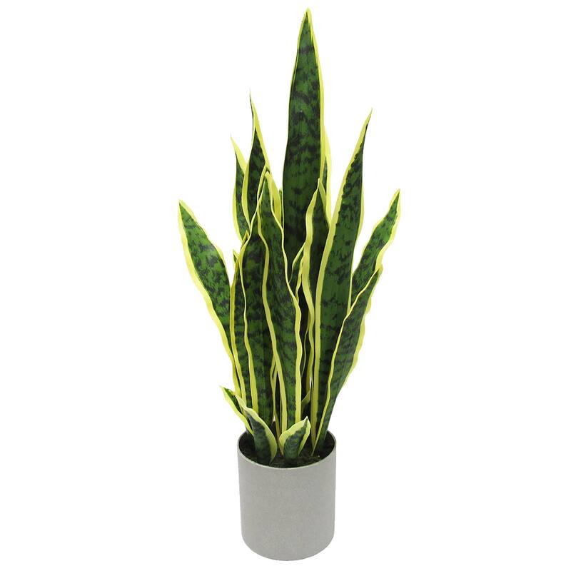 Artificial Sansevieria Snake Plant in Grey Pot - 25" H x 11" W x 11" DP - Green Yellow