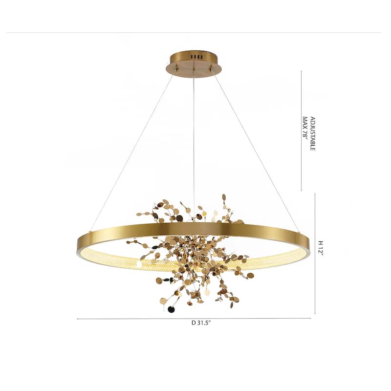 1-Light Gold Stainless Steel LED Chandelier With Confetti Interior