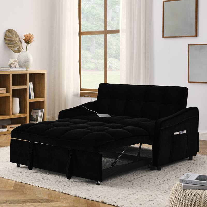 Modern Loveseat Sofa Bed With Pull-out Bed,TypeC and USB Charging