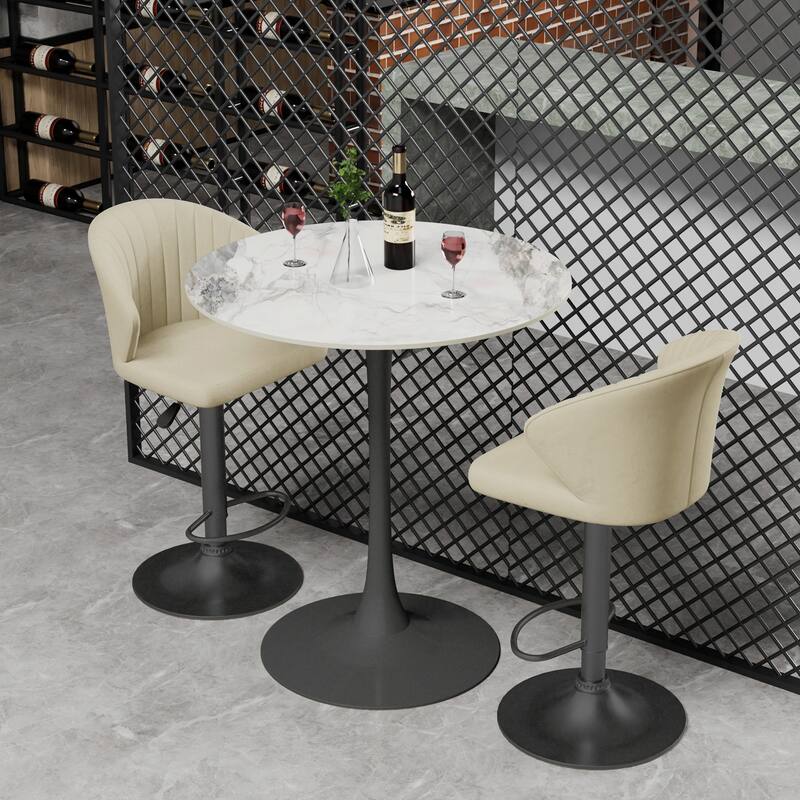 Round Dining Table Marble Modern Tulip Table Slate Tabletop with Metal Pedestal Base