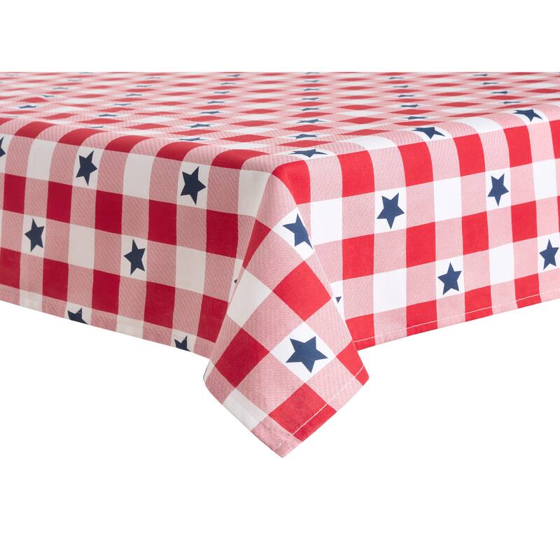 MARTHA STEWART Americana Star Gingham Plaid Indoor Tablecloth, Patriotic USA America Decor - 60"x102"