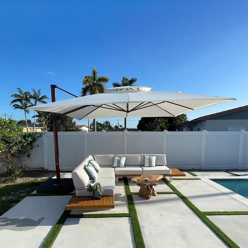 PURPLE LEAF 10 x 13ft Rectangle Wood Pattern Patio Cantilever Umbrella