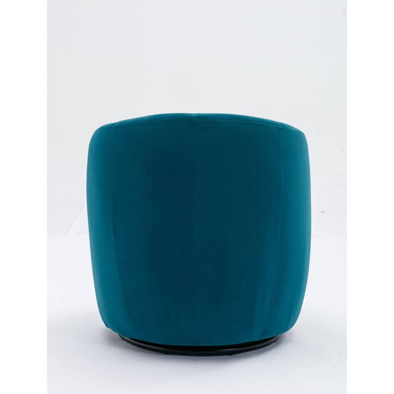 Teal Velvet Modern 25.6" Upholstered Swivel Barrel Chair with Black Powder Coating and Metal Ring