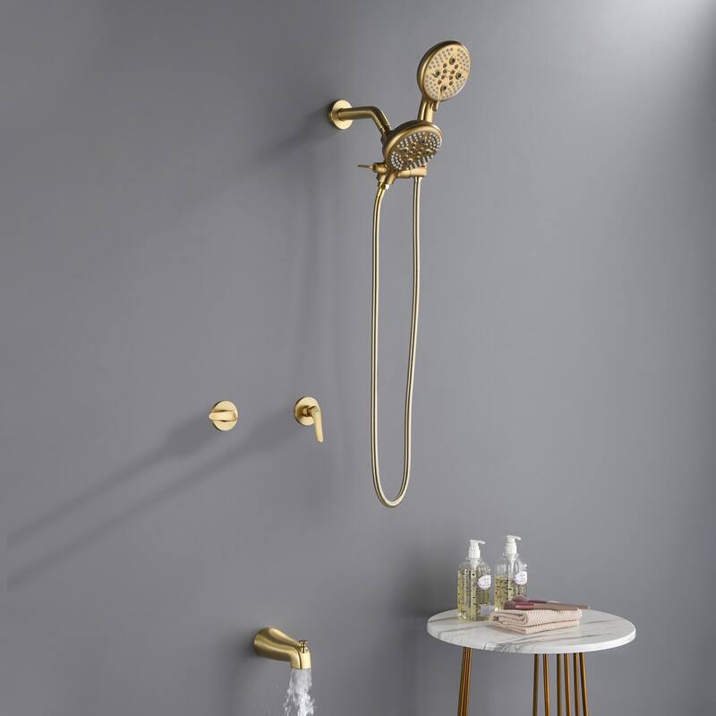 Modland 2-Handle Tub and Shower Faucet Set Dual Head 5-Setting Brass Valve Kit with Lift-Rod Spout