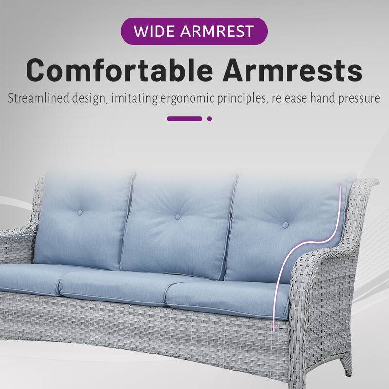 Pocassy Patio Outdoor 3-Seat Sofa with Cushion
