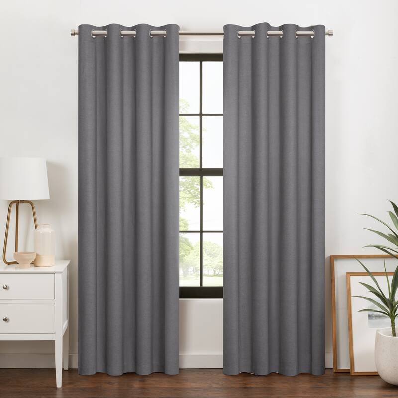 Eclipse Blackout Curtains, Larissa Solid Grommet Curtains - 63x50 - Dark Grey
