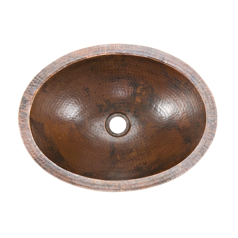 17-in Oval Under Counter Hammered Copper Bathroom Sink (LO17FDB)