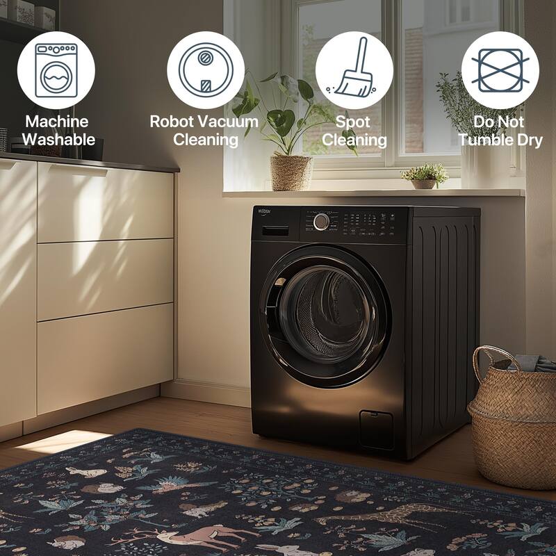 Mcow Woodland Friends Animal Print Low-Pile Machine-Washable Area Rug