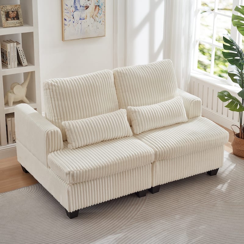 Modern Modular 2-Seater Sofa, Corduroy Sofa with Adjustable Backrest, Square Handrail, for Living Room, Bedroom and Apartment