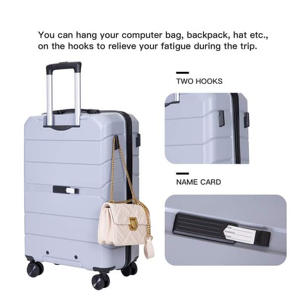 Silver 3 Piece Carry on Luggage Airline Approved Hard Case Trunk Bed
