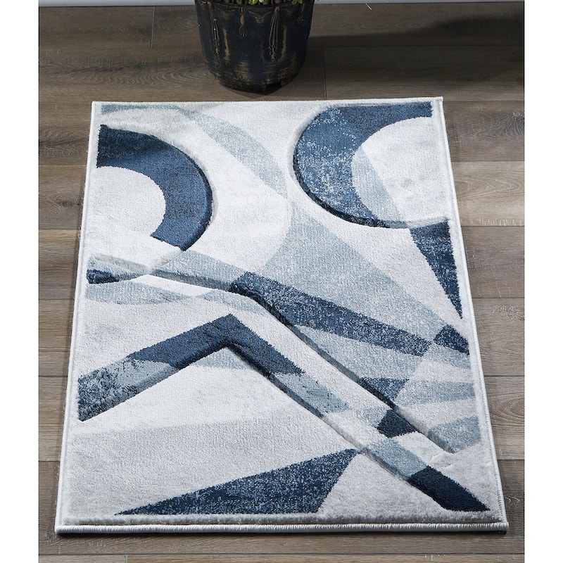 Orelsi Collection Abstract Area Rug with Hand Carved Accents