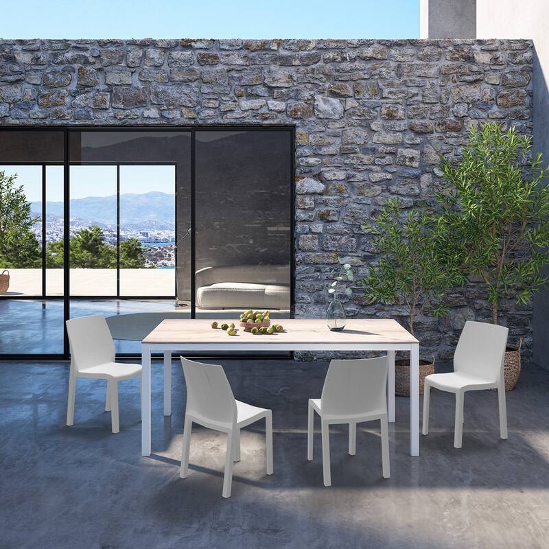 WRGHOME Modern Stacking Patio Dining Side Chair Indoor/Outdoor (Set of 2) - 33.27'' H X 18.50'' W X 21.06'' D - White