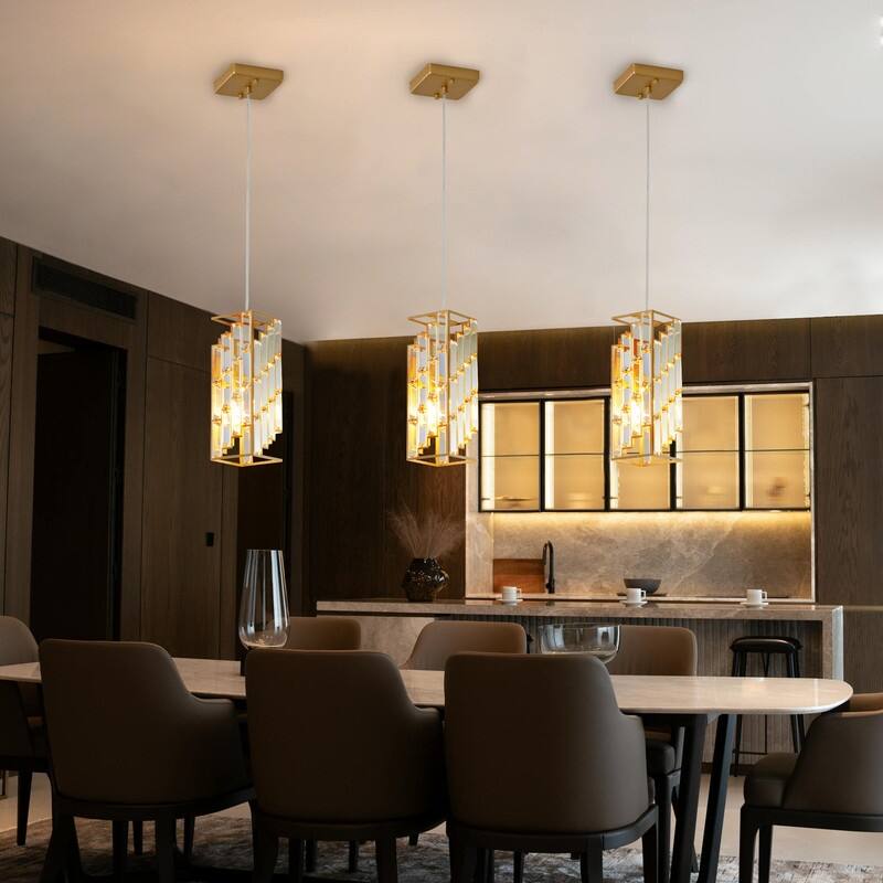 3-Pack Modern Crystal Pendant Lights – 4" Adjustable Hanging Lamps with Prism Design for Kitchen Island, Dining Room. - Golden