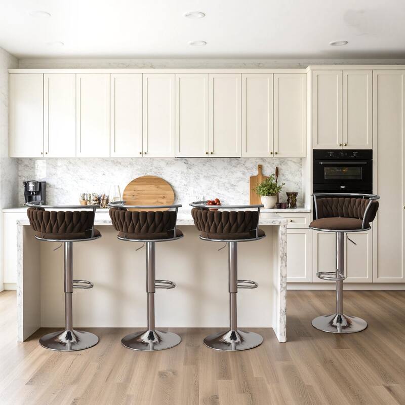 4 Set Modern Velvet Adjustable Swivel Bar Stools with Metal Frame