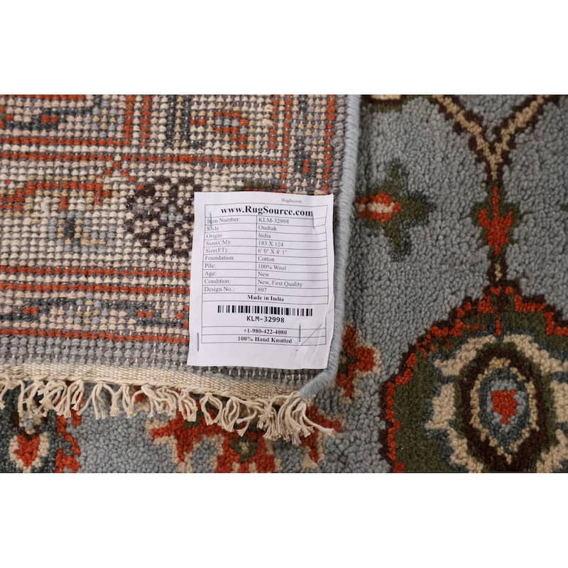 Light Blue Floral Oushak Oriental Accent Rug Handmade Wool Carpet - 4'1" x 6'0"