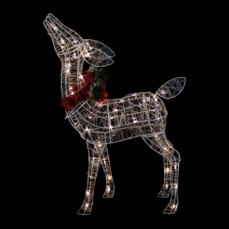 35" LED Lighted Reindeer with Bow Outdoor Christmas Decoration - White