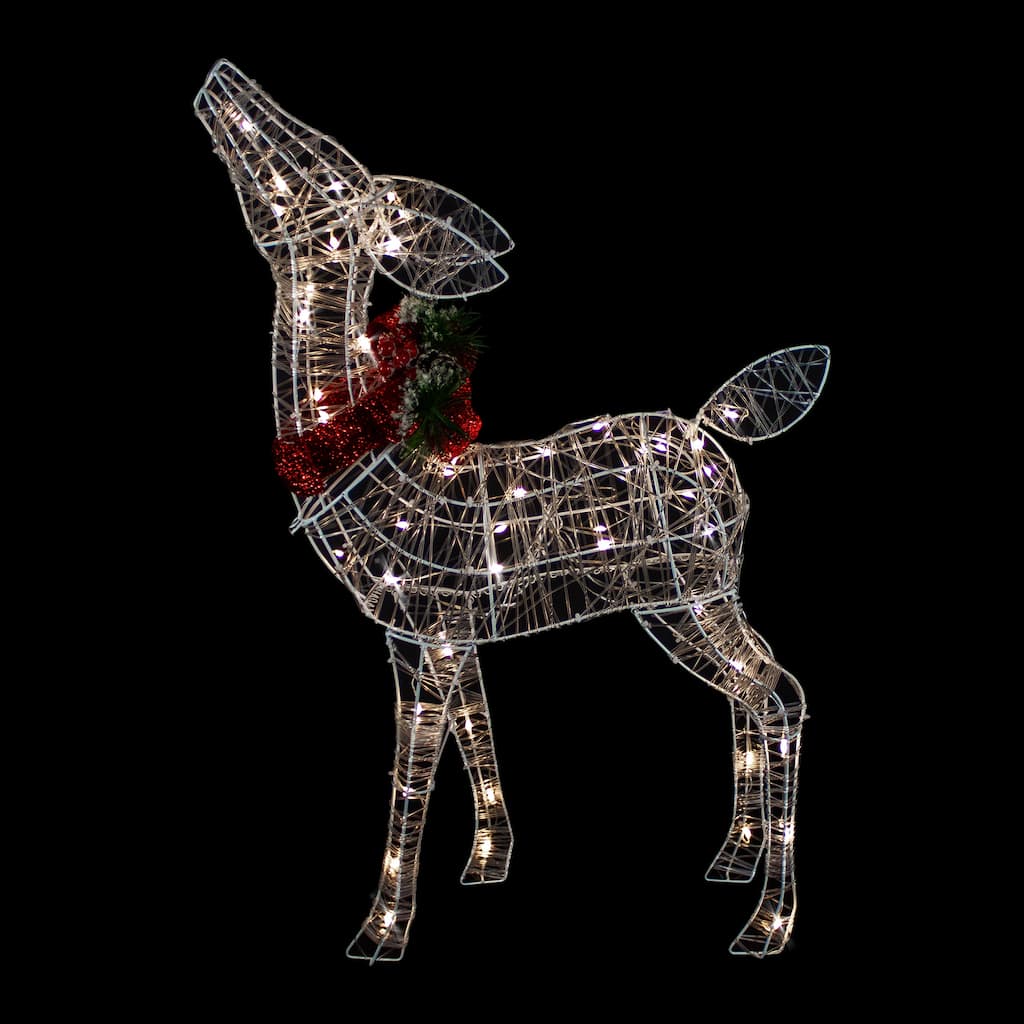 35" LED Lighted Reindeer with Bow Outdoor Christmas Decoration - White