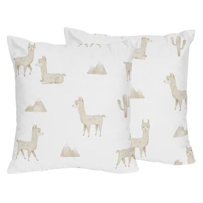 Boho Llama 18in Decorative Accent Throw Pillows (Set of 2) Neutral Beige Taupe Bohemian Southwest Watercolor Mountain Farmhouse