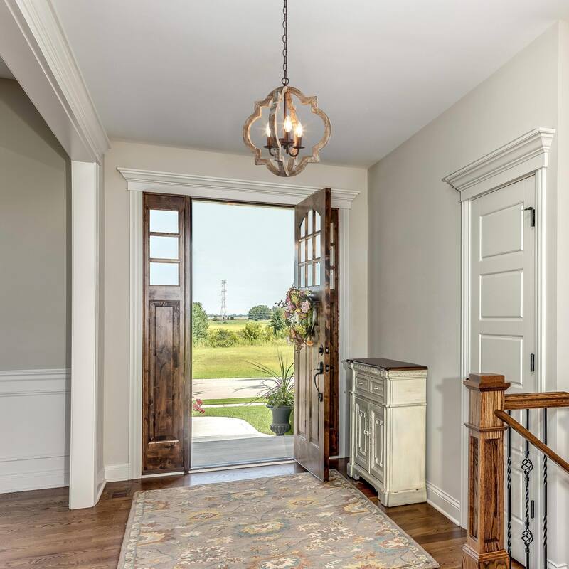 Modern Farmhouse 3-Light Wood Lantern Chandelier for Dining Room