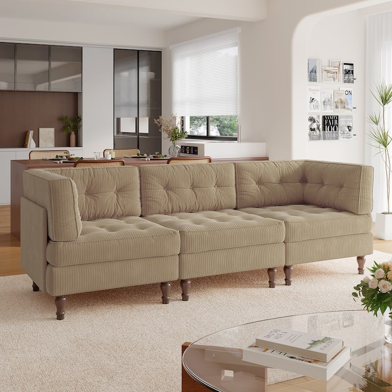 Madison Oversized Upholstered Corduroy Modular Sectional Sofa - Camel-3 Piece Type1