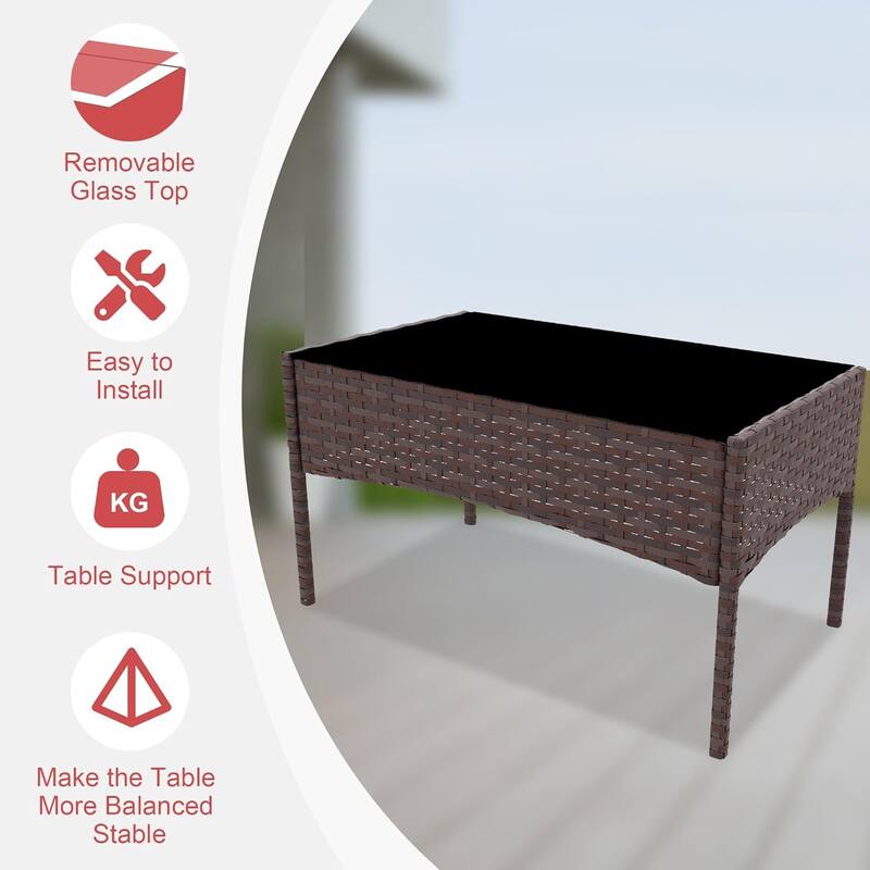 4 Pieces Rattan Wicker Chairs with Glass Coffee Table