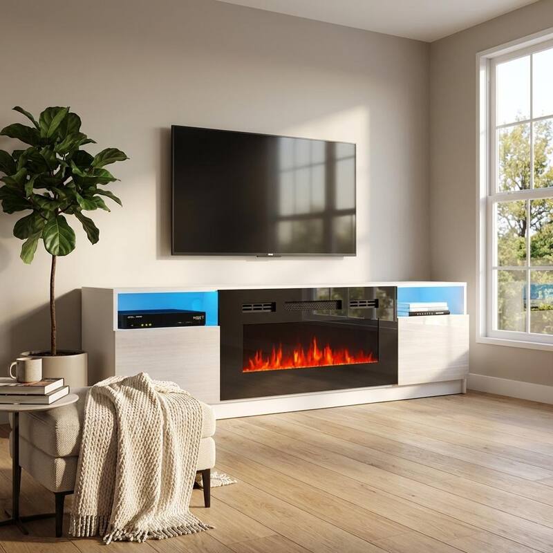 Meble Furniture York Electric Fireplace TV Stand for up to 85" TVs - 78.7"W x 22.3"H
