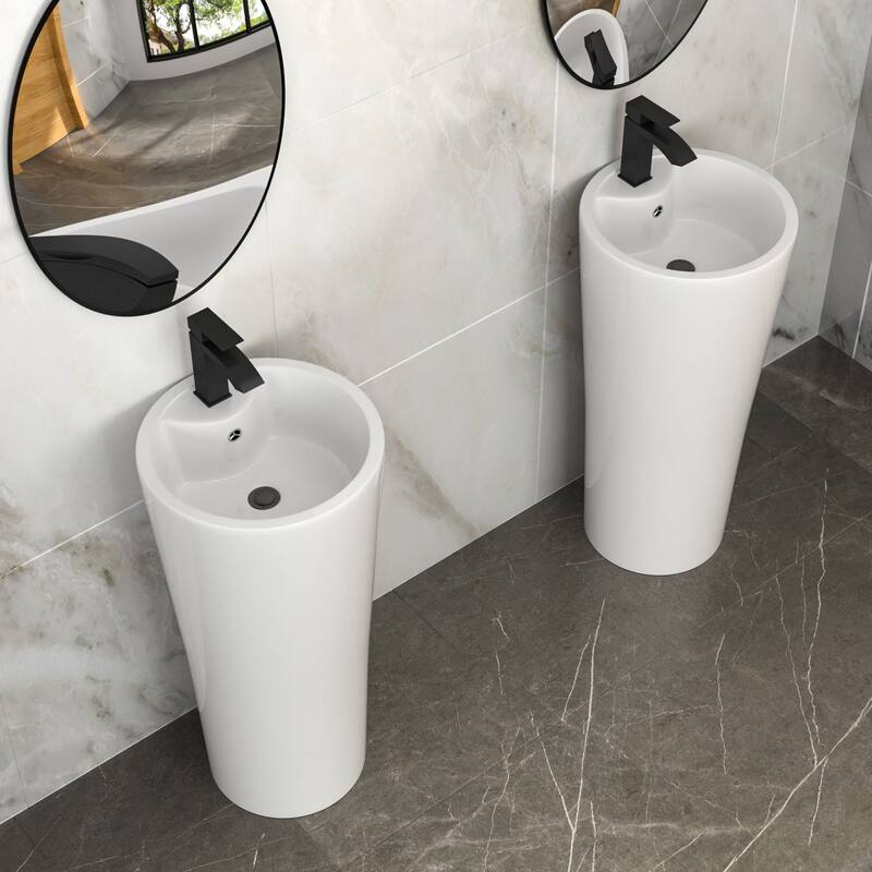 Classic Ceramic Pedestal Sink Bathroom Sink Basin - White