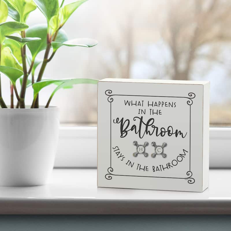 Wood Block Décor Message What Happens Sign, 3.75 inches Square, Made in The USA - Multi-60