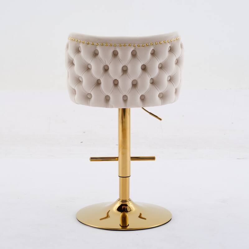Set of 2 Modern Leather Upholstered Swivel Adjustable Height Tufted Bar Stools with Back