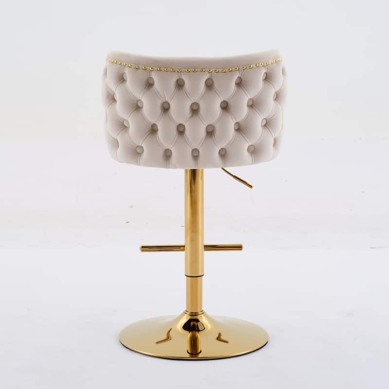 Swivel Barstools Adjusatble Seat Height With Gold-plating Base, Upholstered Bar Stools with the whole Back Tufted, Set of 2