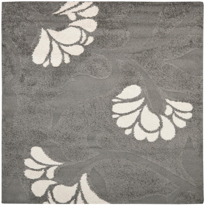 SAFAVIEH Florida Shag Neliha Floral 1.2-inch Thick Rug - 6'7" Square - Grey/Beige - Square