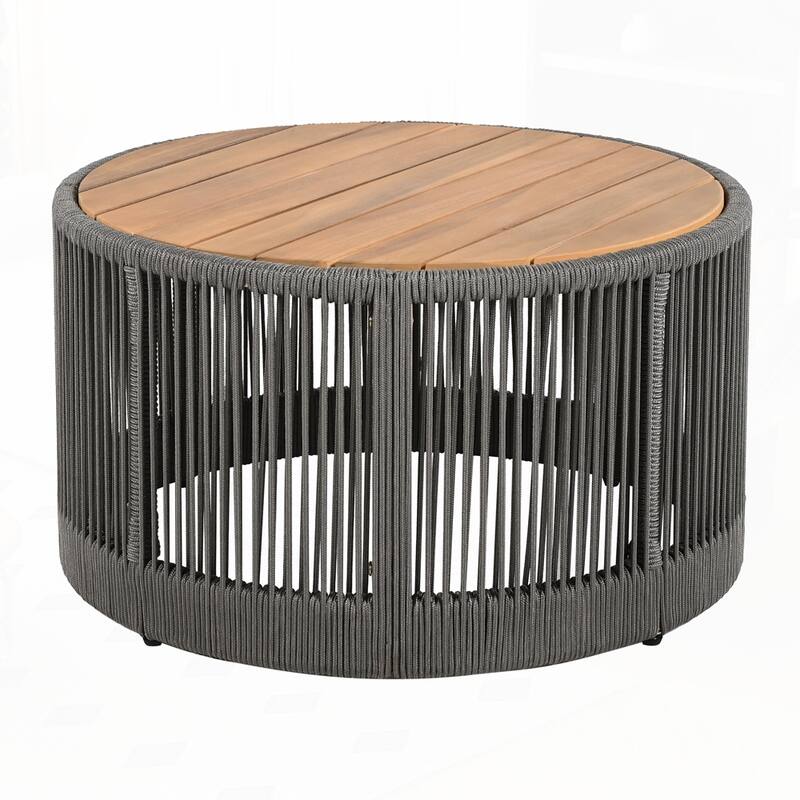 Weather Resistant Outdoor Rattan rope Acacia Wood Coffee Table