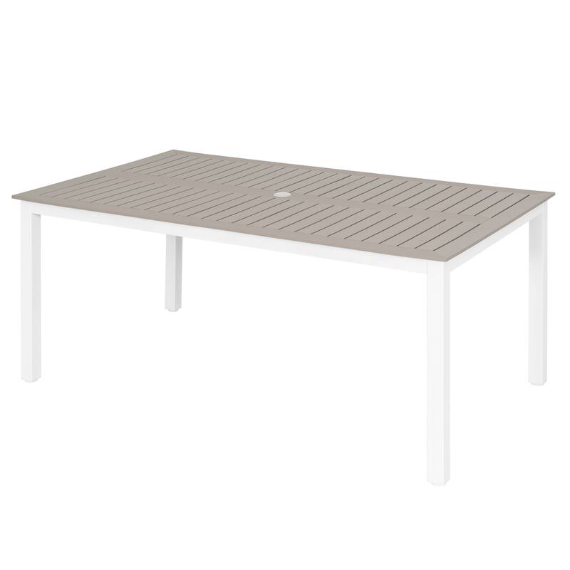 Outdoor Dining Set for 6, Patio Table with Umbrella Hole, Stackable Design