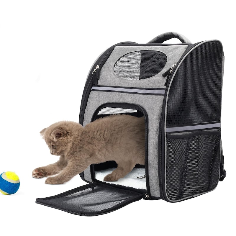 Pet Carrier Backpack with Safety Features and Cushion Back Support