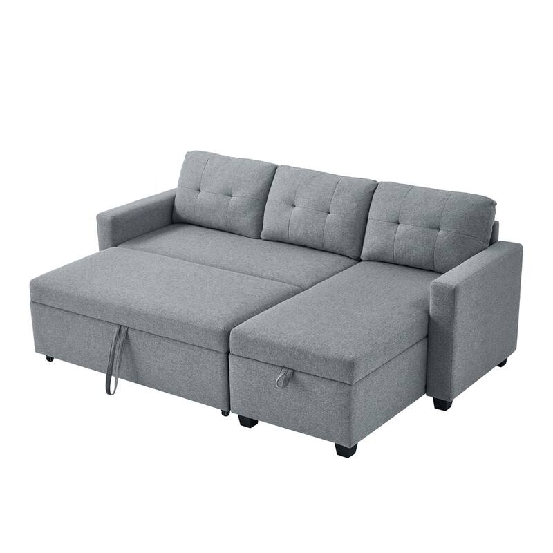 Modern Upholstered Pull Out Sectional Sofa with Storage Chaise