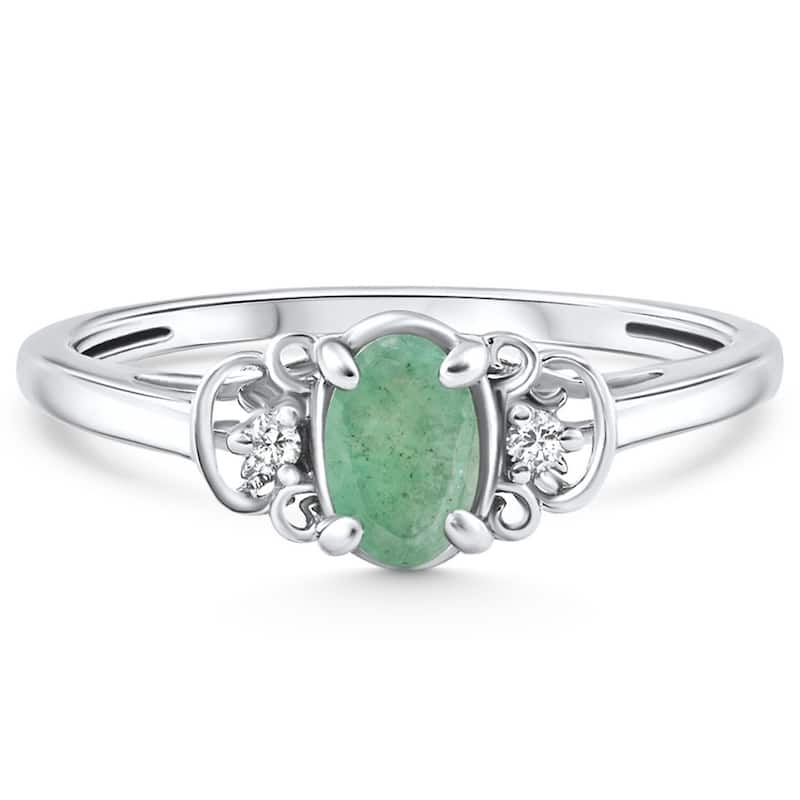 1/2Ct Oval Emerald & Lab Grown Diamond Ring White Gold
