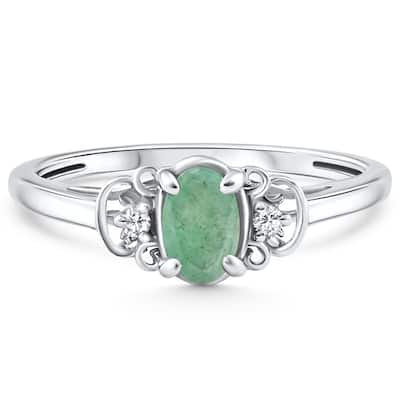 1/2Ct Oval Emerald & Lab Grown Diamond Ring White Gold